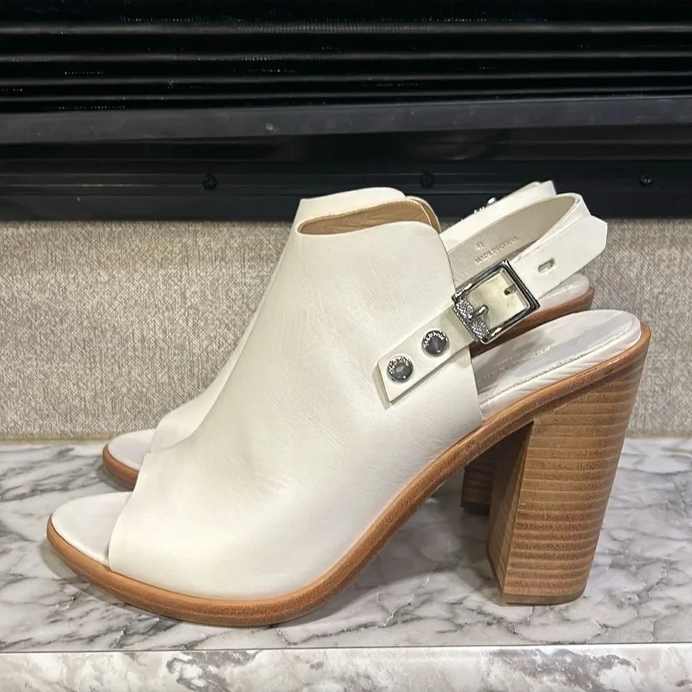 Rag & Bone Women Off White Leather Open Toe Chunky Heel Wyatt Sandal 10.5/41 NIB - Picture 1 of 12